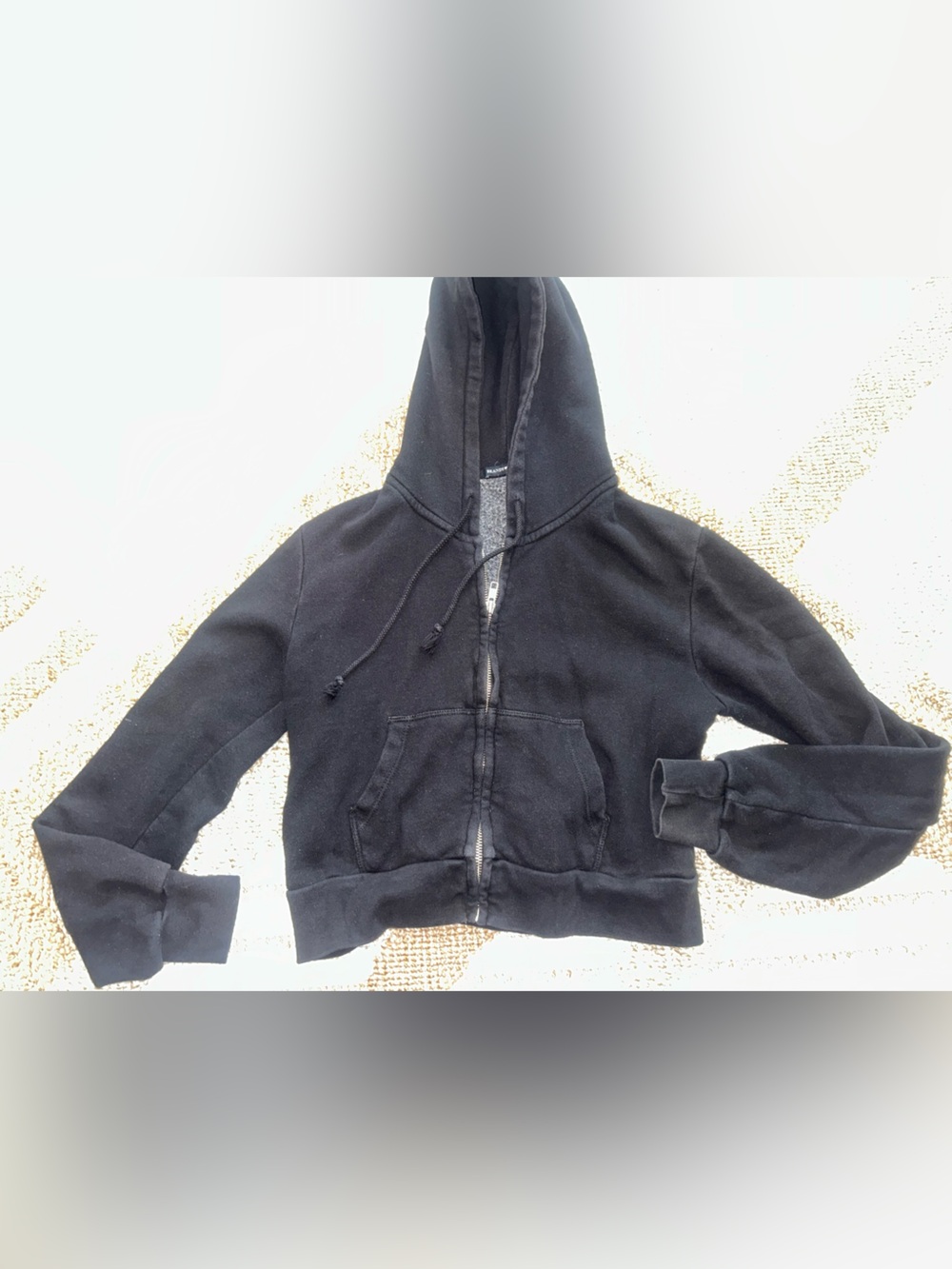 Brandy Melville Black Zip-Up Hoodie with Drawstring Hood